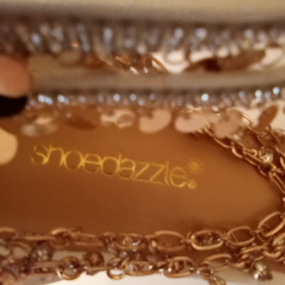 Shoe dazzle White Faux Leather Rhinestone Ankle 5 I/2" Wedge Heels sz 9 - Picture 3 of 14